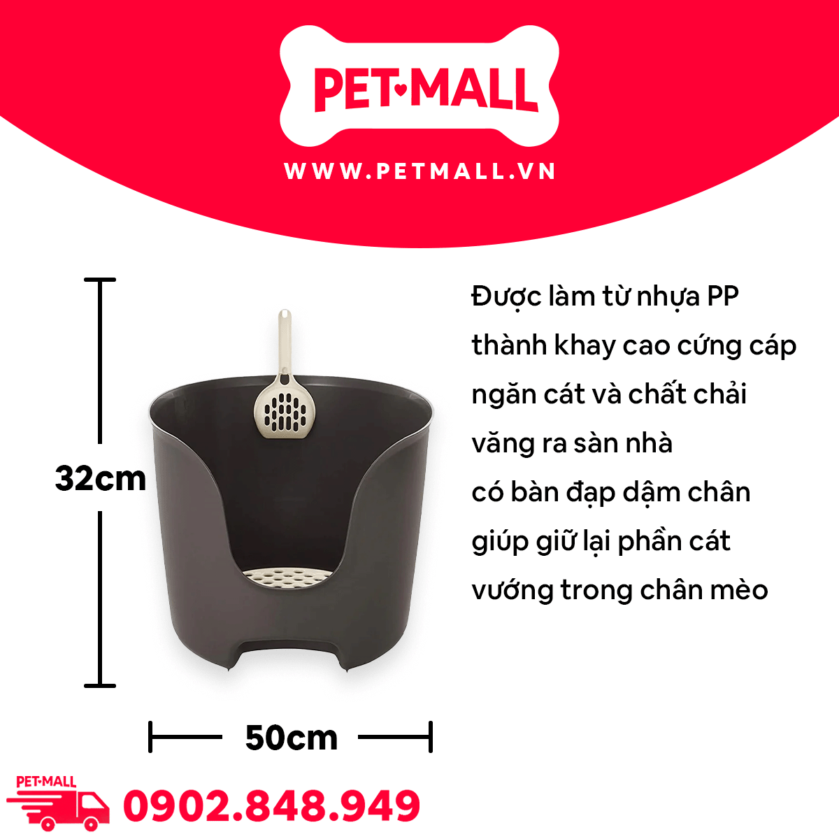 Khay vệ sinh mèo thành cao Sonice Lapule KC2 - 41 x 50 x 32 cm - Trắng  | Tặng Kèm Xẻng Petmall