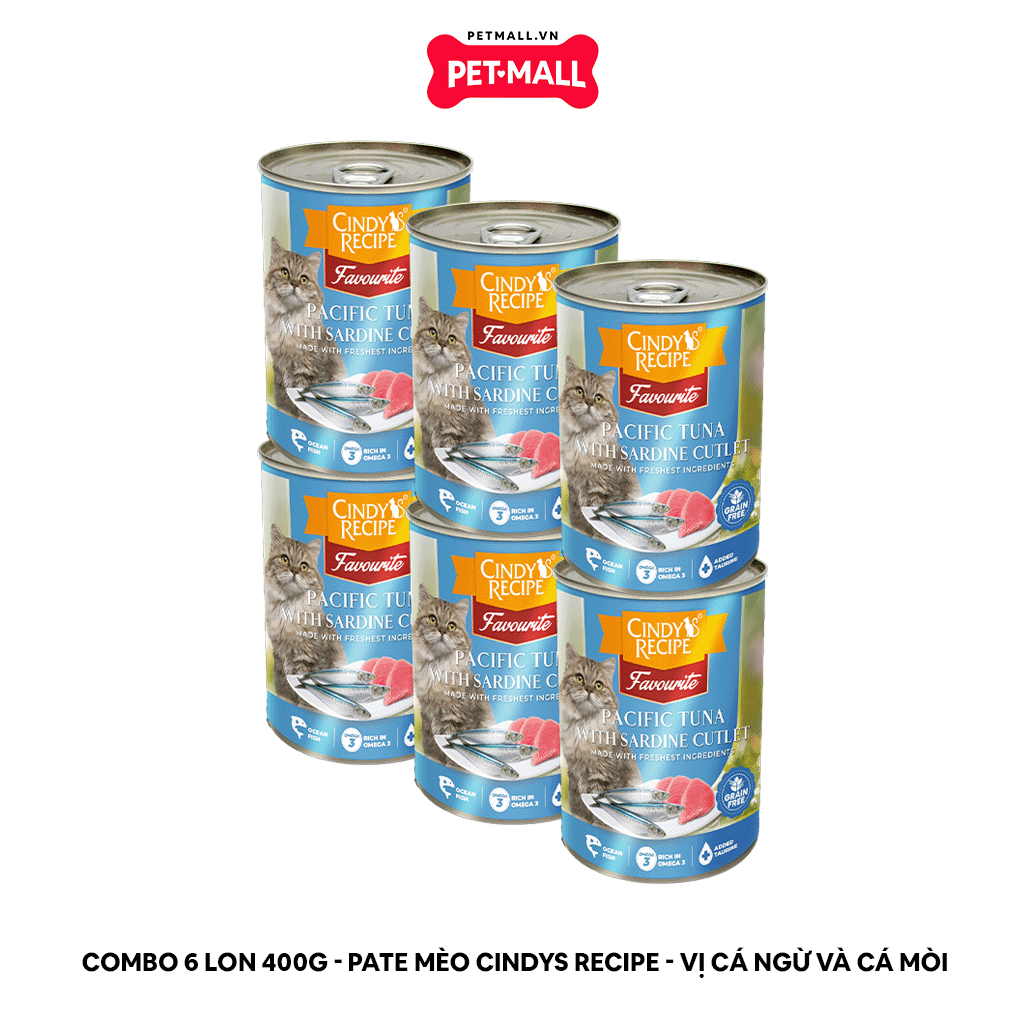 Combo 6 Lon 400G - Pate mèo Cindys Recipe - Vị Cá Ngừ và Cá Mòi Petmall