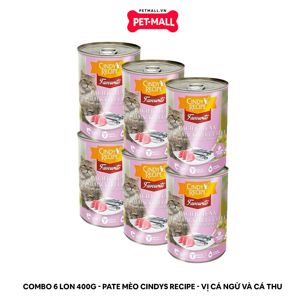Combo 6 Lon 400G - Pate mèo Cindys Recipe - Vị Cá Ngừ và Cá Thu Petmall
