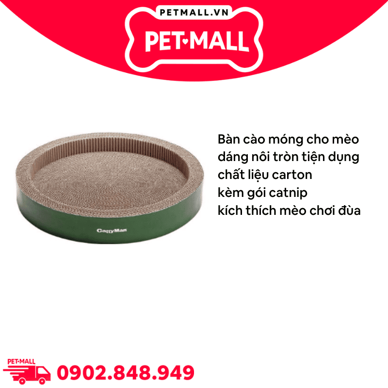 Bàn cào móng CattyMan hình nôi tròn 40 x 40 x 6 cm - Tặng kèm gói catnip Petmall