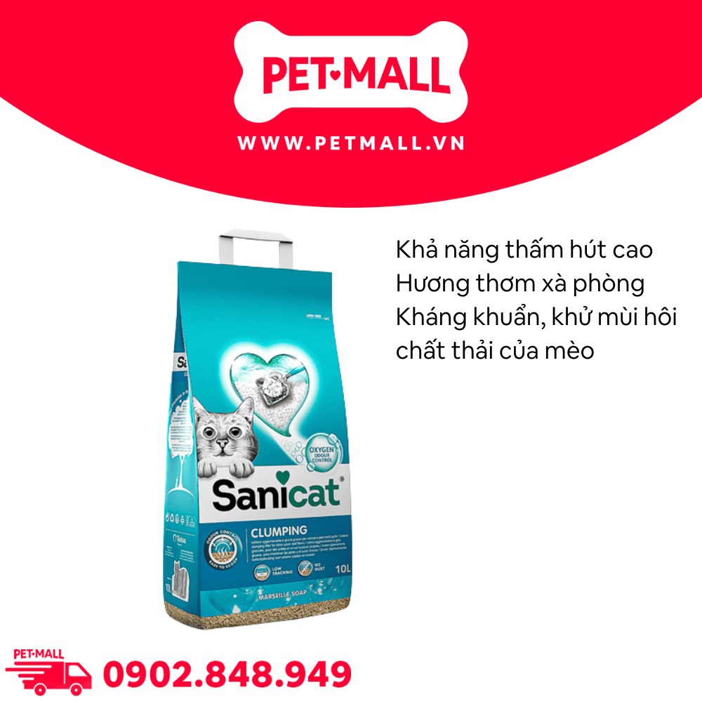 Cát vệ sinh Sanicat Clumping White Active Marseille Soap Bentonite Cat Litter 10L - Hương xà phòng, vón cục và diệt khuẩn Petmall