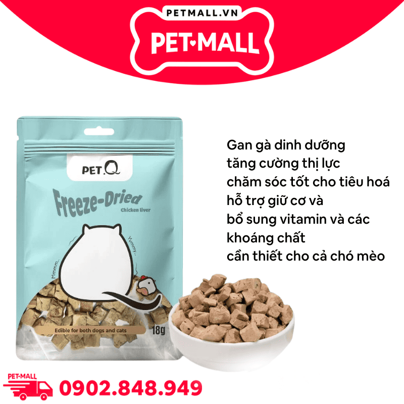 Combo 5 Gói 18G - Thức ăn đông khô cho chó mèo QQ Freeze-Dried Chicken Liver - Gan gà đông khô hỗ trợ thị lực, tăng sức đề kháng dành cho cả chó và mèo Petmall