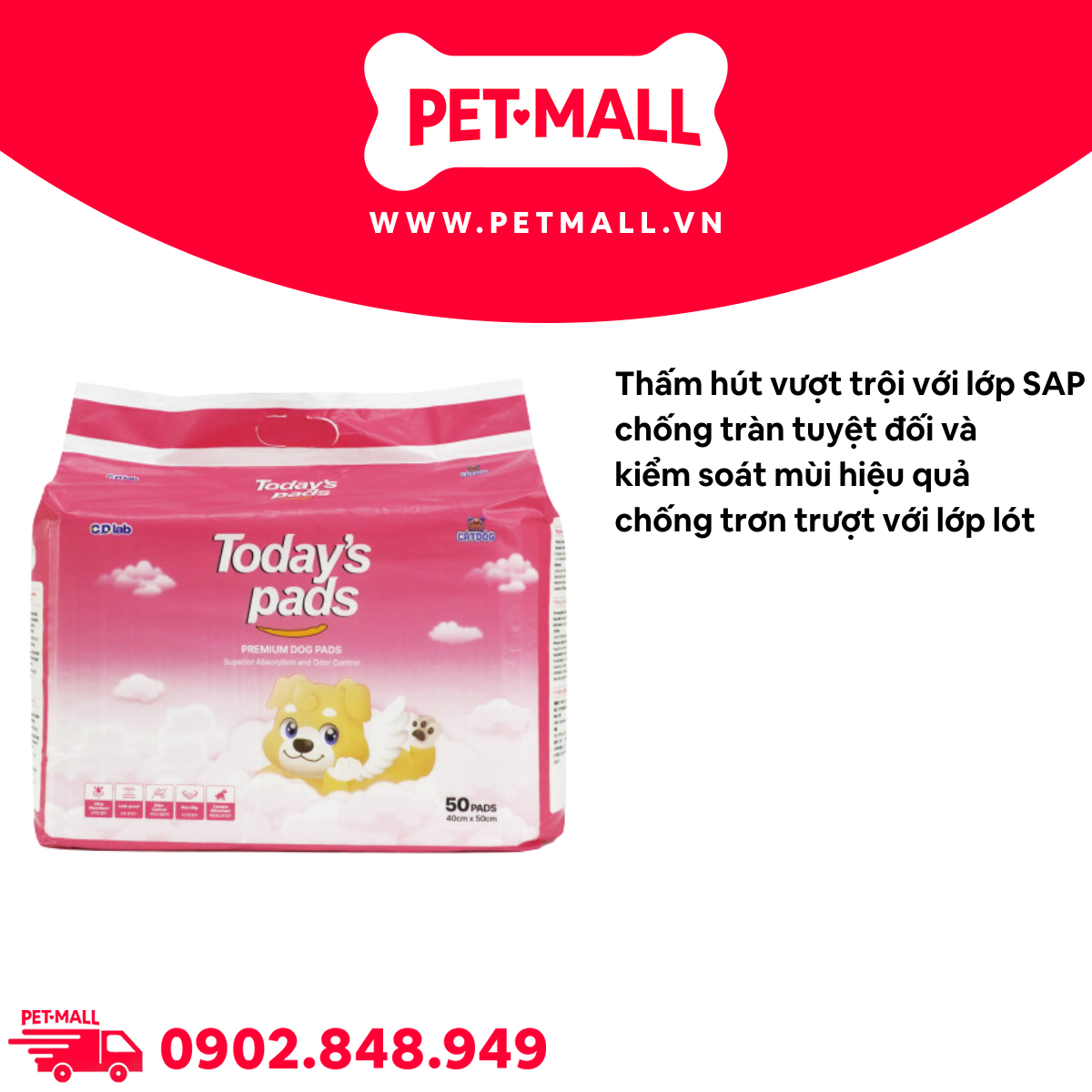 Tấm lót vệ sinh Today’s pads 40x50cm - 50 tấm Petmall