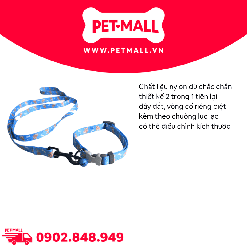 Set Dây + Vòng cổ Sonice Lucky Leash + Collar 10kg - 1.5cm Hình chó xanh biển Petmall