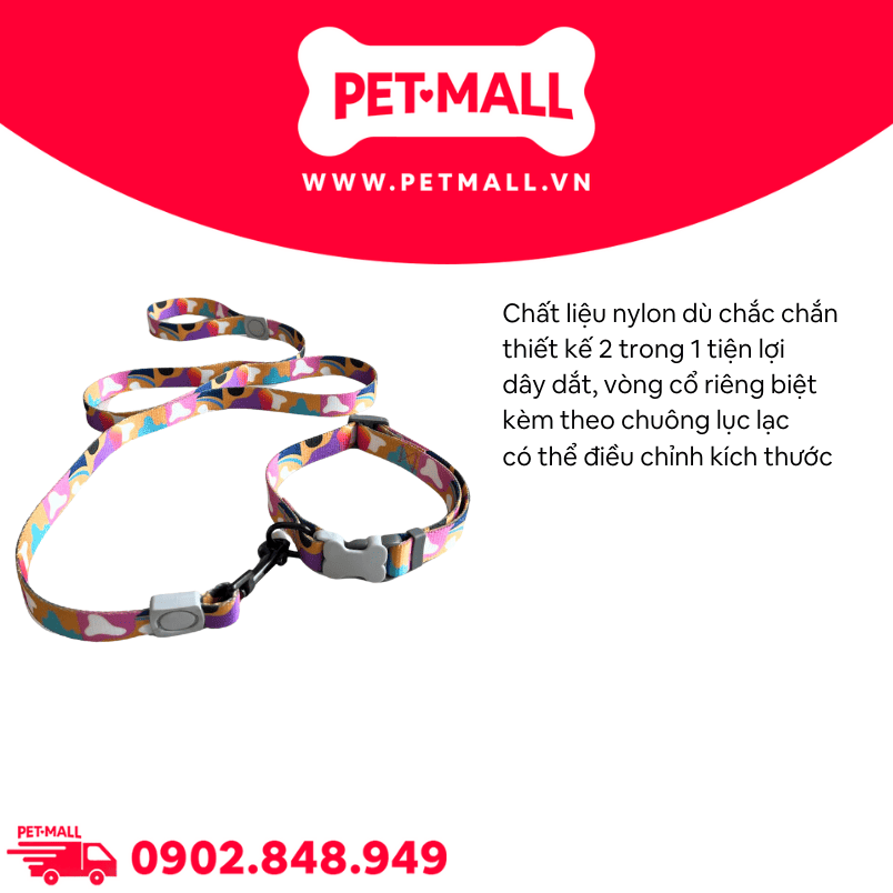 Set Dây + Vòng cổ Sonice Lucky Leash + Collar 30kg - 2.5cm Loang màu Petmall