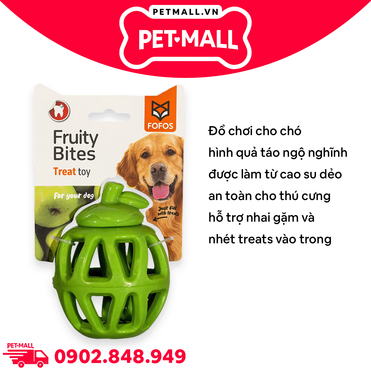 Đồ chơi FOFOS fruity-bites apple treat leakage toys - Hình quả táo đựng treats cho thú cưng chơi đùa Petmall