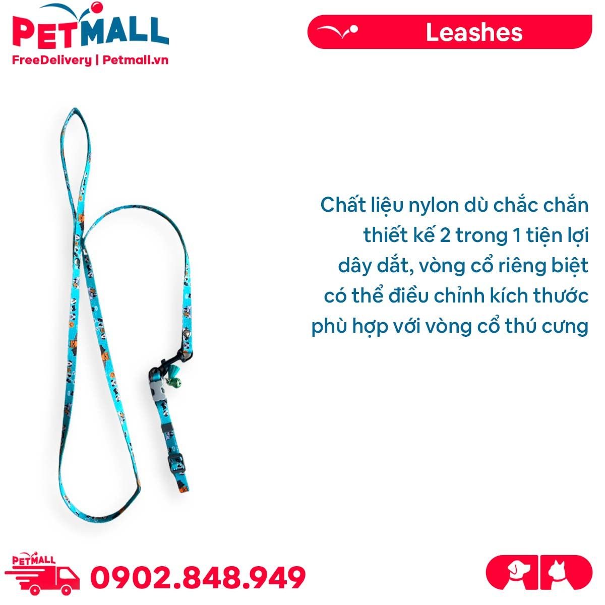 Set Dây + Vòng cổ Sonice Lucky Leash + Collar 5kg - 1cm Hình chó mèo xanh lục Petmall