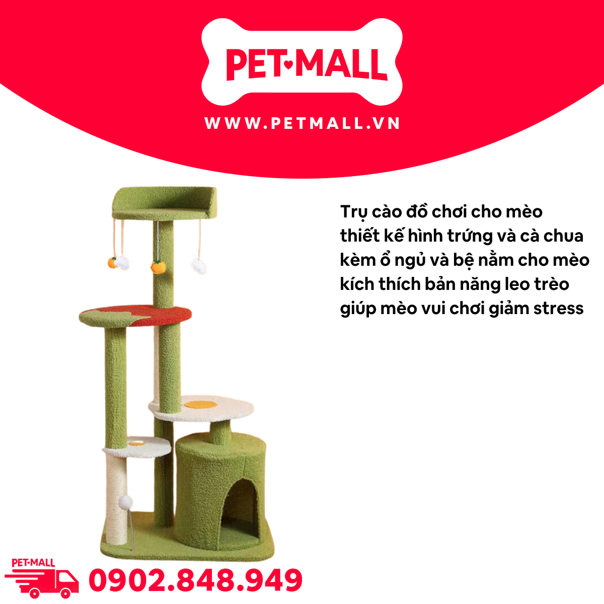 Trụ cào SONICE Egg and Tomato Cat Tree Scratcher Toys Size 62 x 48 x 126 cm - 6 tầng hình trứng và cà chua Petmall