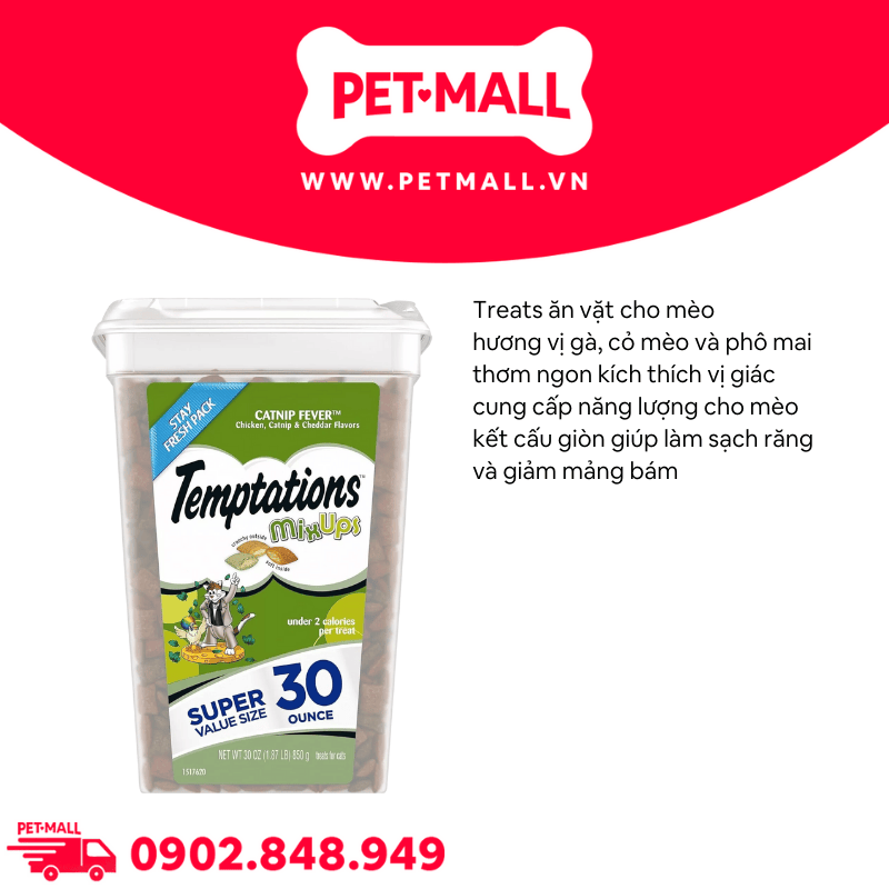 Treats mèo Temptations Mixups Chicken, Catnip & Cheddar flavors 850g - vị gà, catnip & phô mai Petmall