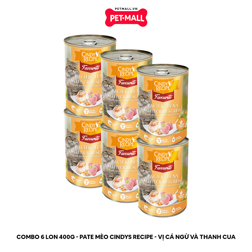 Combo 6 Lon 400G - Pate mèo Cindys Recipe - Vị Cá Ngừ và Thanh Cua Petmall