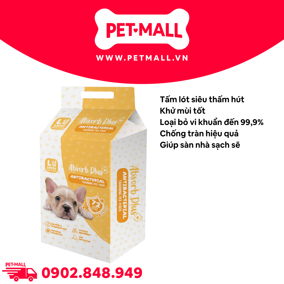 Tấm lót vệ sinh ABS Antibacterial 60x90cm - 25 tấm - Hỗ trợ huấn luyện Pee Pads Petmall