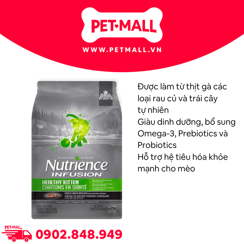 Thức ăn mèo Nutrience Infusion Kitten thịt gà rau củ 4.54kg - Dành cho mèo con Petmall