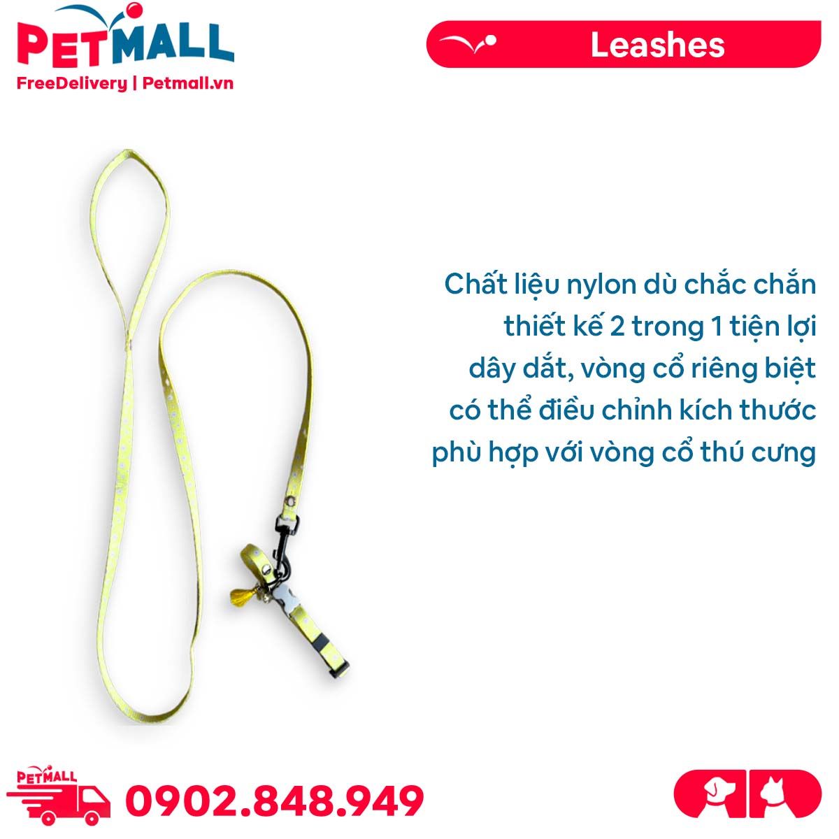 Set Dây + Vòng cổ Sonice Lucky Leash + Collar 5kg - 1cm Hoa vàng Petmall