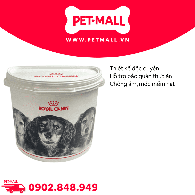 Thùng đựng thức ăn Royal Canin 2kg - Size 22x23cm - Hình chó Petmall