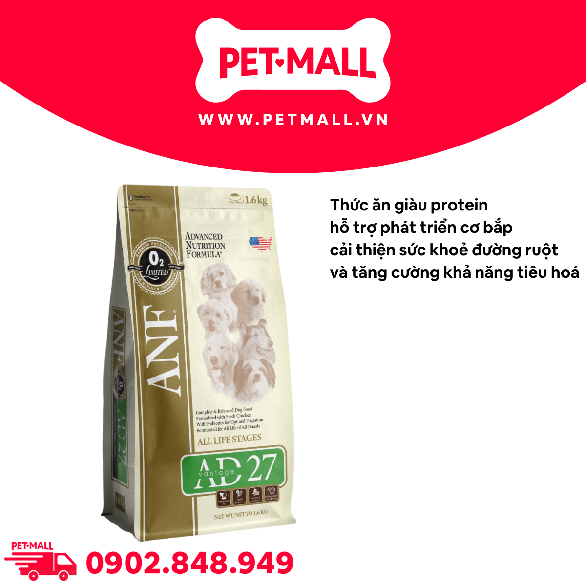 Thức ăn chó ANF Advantage 27 1.6kg - Hỗ trợ phát triển thể chất Petmall