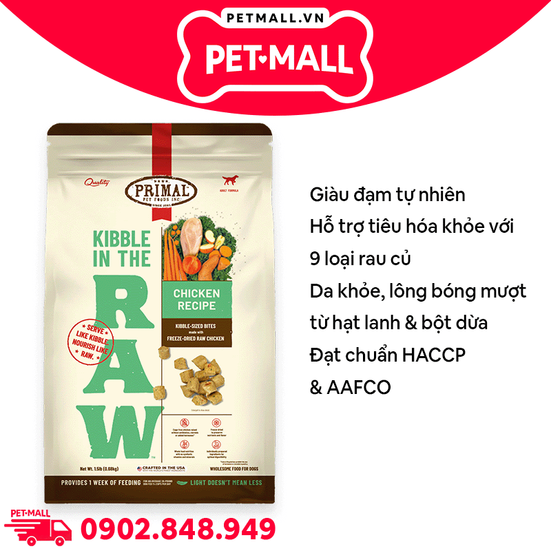 680g - Thức ăn hạt Raw Primal Kibble từ Thịt Gà tươi cho chó Petmall