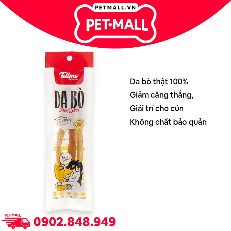 Treats gặm Tellme Cow Skin Bone size 20cm S.2 - 30g - Da bò thật Petmall