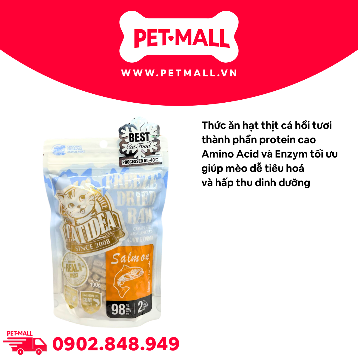 Thức ăn mèo Catidea Freeze Dried Raw Salmon 100g - Thịt cá hồi tươi sấy dành cho mèo mọi lứa tuổi Petmall