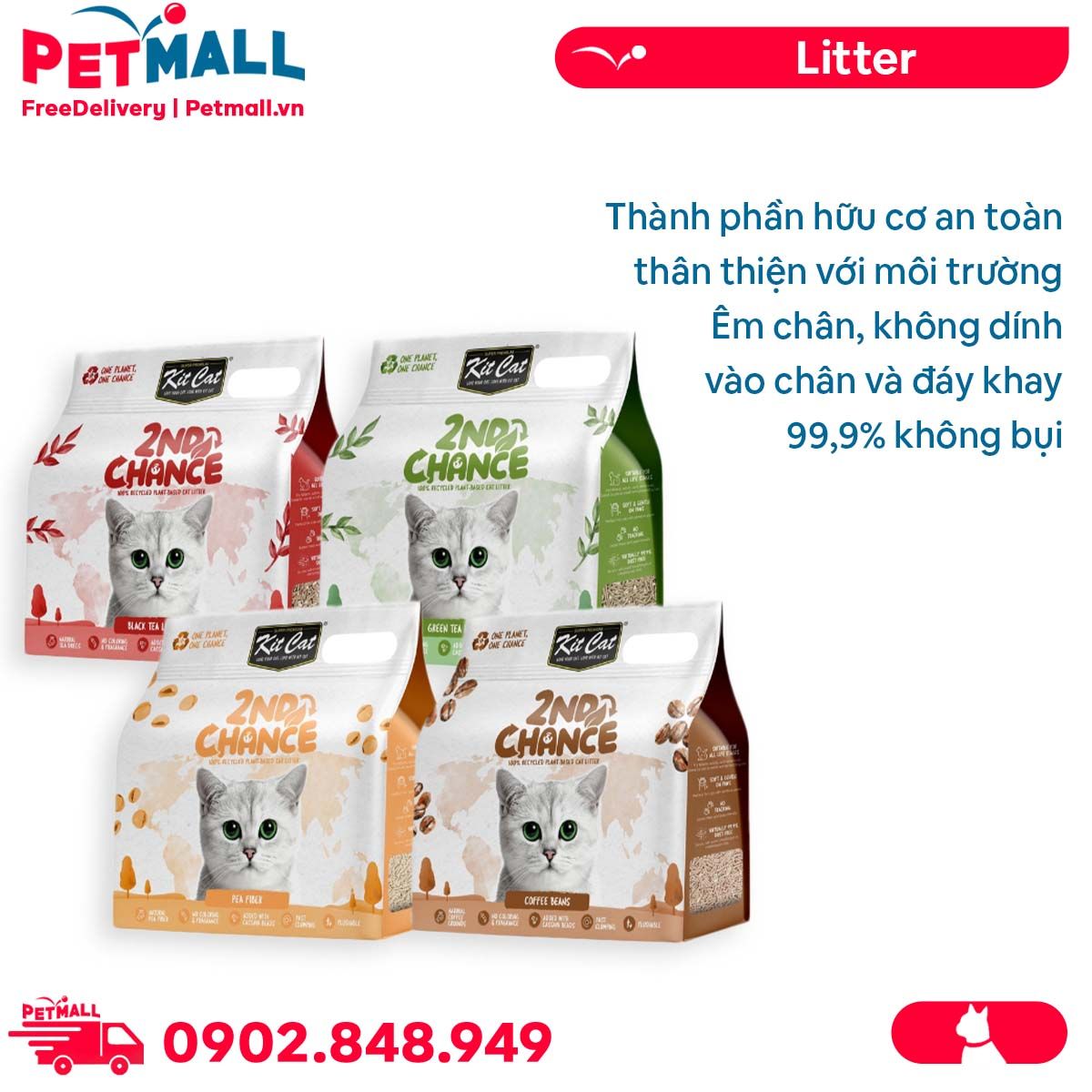 Cát vệ sinh mèo Kitcat 2ND Change Plant-Based Cat Litter 10kg - cát hữu cơ cho mèo