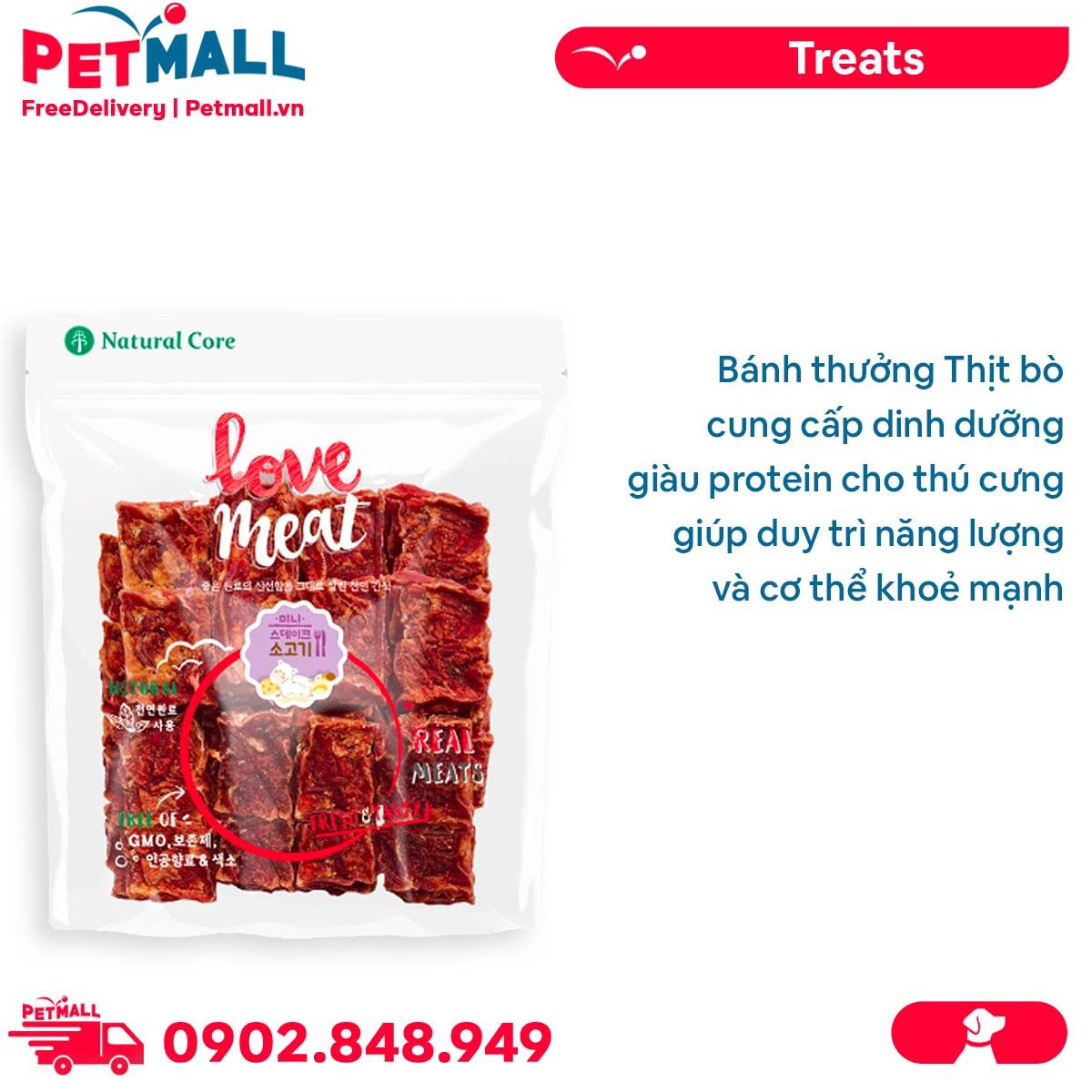 Treats Natural Core Love Meat Beef Cut 160g - Bít Tết Bò Petmall