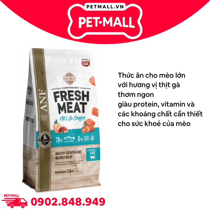 1.6KG - Thức ăn mèo ANF Fresh Meat All life stages for cat gấp đôi thịt tươi - Cân bằng dinh dưỡng cho mèo mọi lứa tuổi Petmall