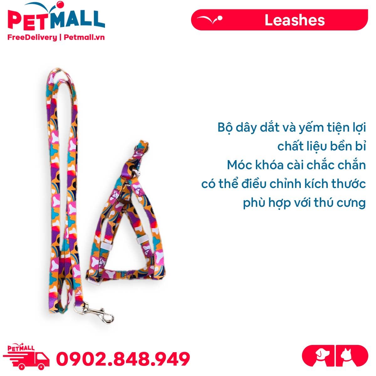 Set Dây + Yếm Sonice Lucky Leash + Harness 5kg - 1cm Loang màu Petmall