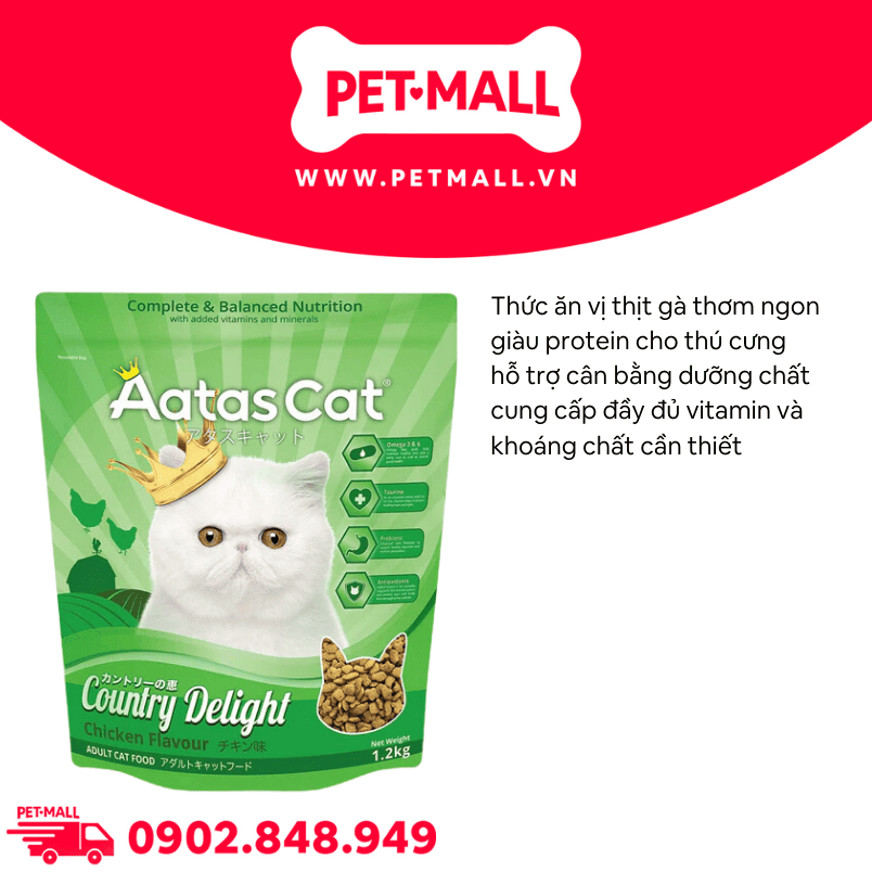 Thức ăn mèo Aatas Country Delight Chicken Flavour Adult 1.2kg - Thịt gà Petmall