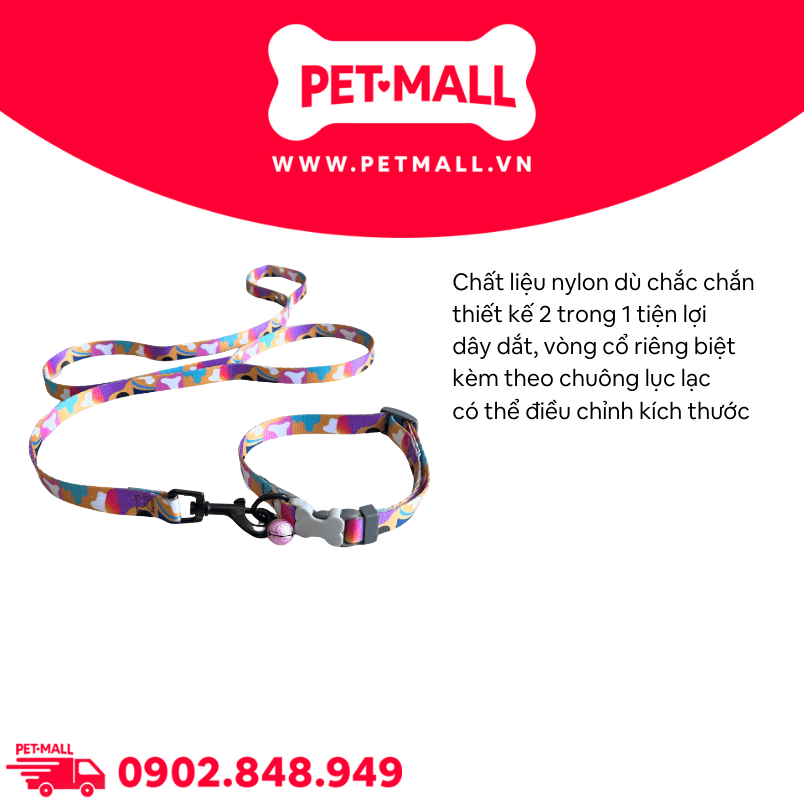 Set Dây + Vòng cổ Sonice Lucky Leash + Collar 10kg - 1.5cm Loang màu Petmall