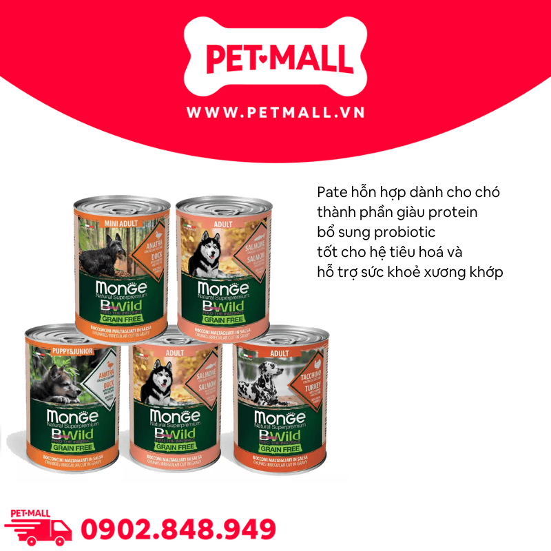 Combo Pate MONGE Bwild Grain Free Mix vị 400g - 24 lon Petmall