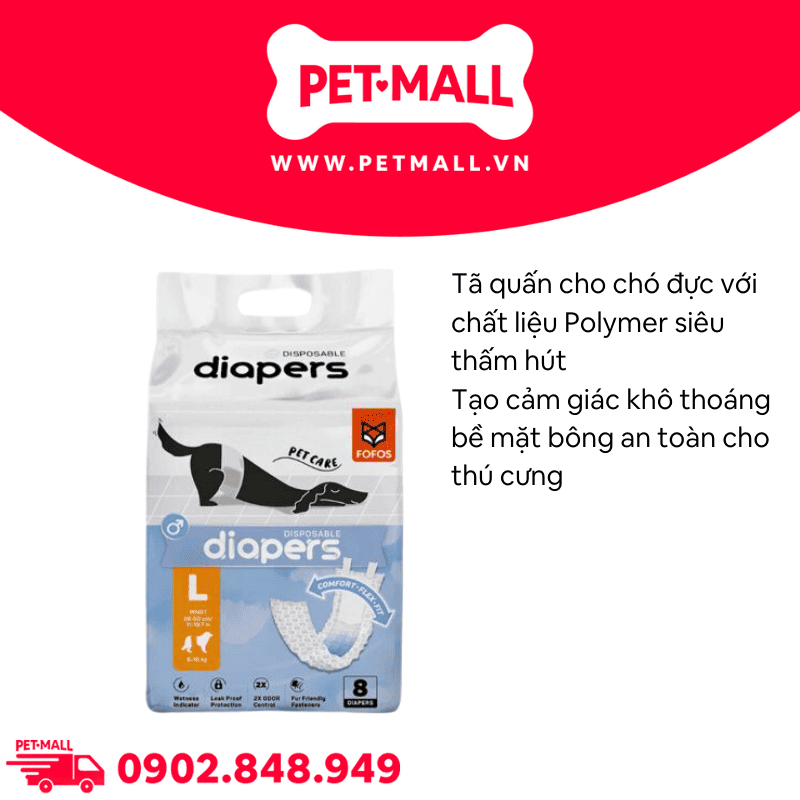 Tã cho chó đực Disposable male dog diaper - 8 miếng | Size L 6-16 kg Petmall