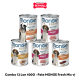 Combo 12 Lon 400G - Pate MONGE Fresh Mix vị - Thịt Heo, Thịt Gà, Gà Tây Và Rau, Thịt Vịt Petmall