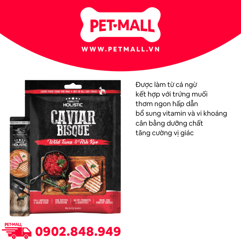 Treats Absolute Holistic Liquid Puree Treat for Dogs & Cats 60g - Cá ngừ & Trứng cá muối - Dạng kem, dành cho chó mèo Petmall