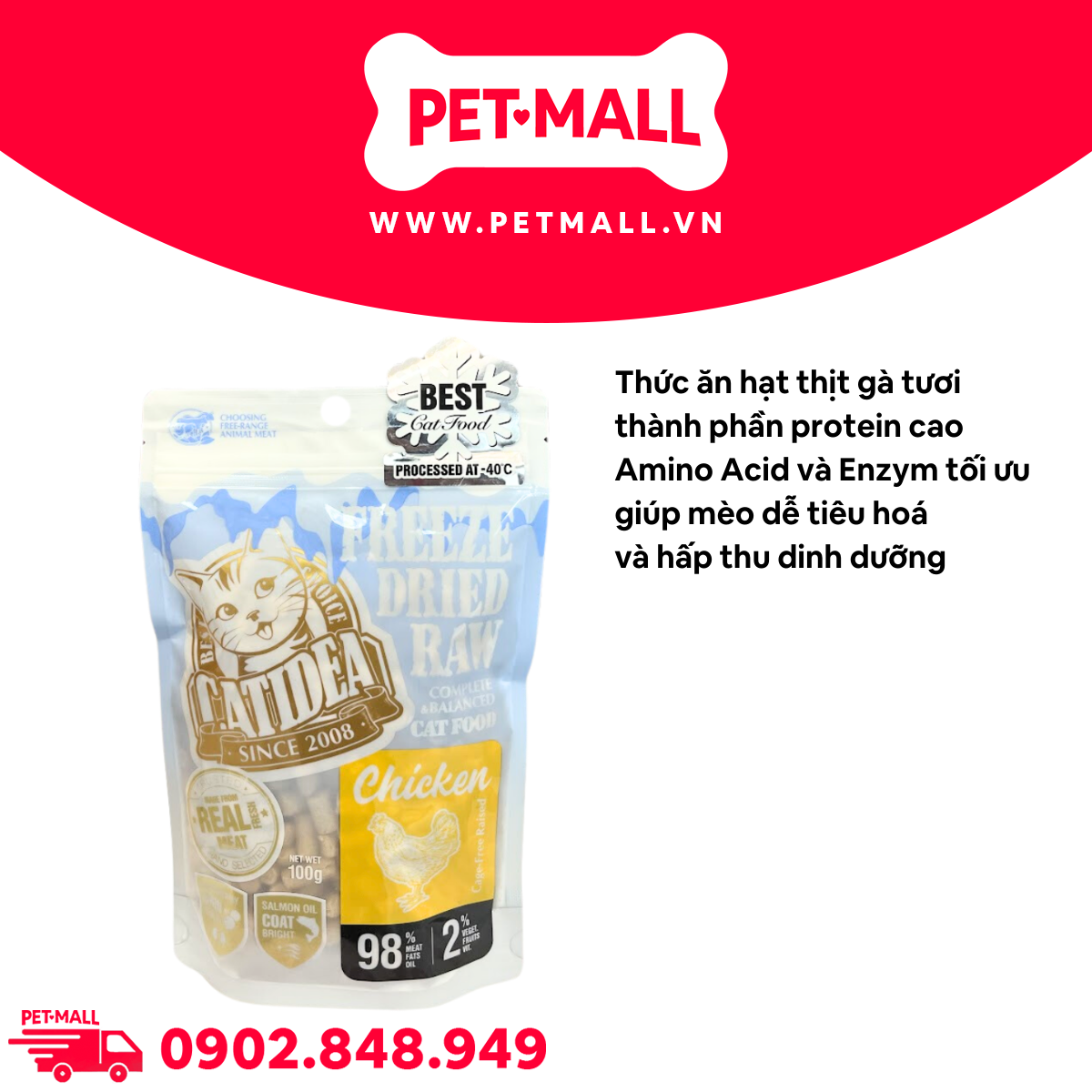 Thức ăn mèo Catidea Freeze Dried Raw Chicken 100g - Thịt gà tươi sấy dành cho mèo mọi lứa tuổi Petmall