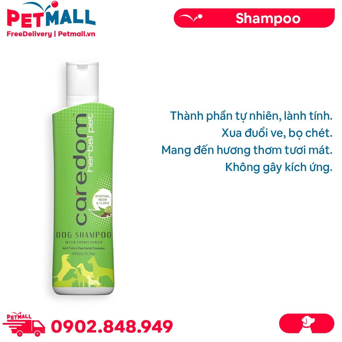 Sữa tắm Caredom ngừa ve bọ chét cho chó 200ml Petmall