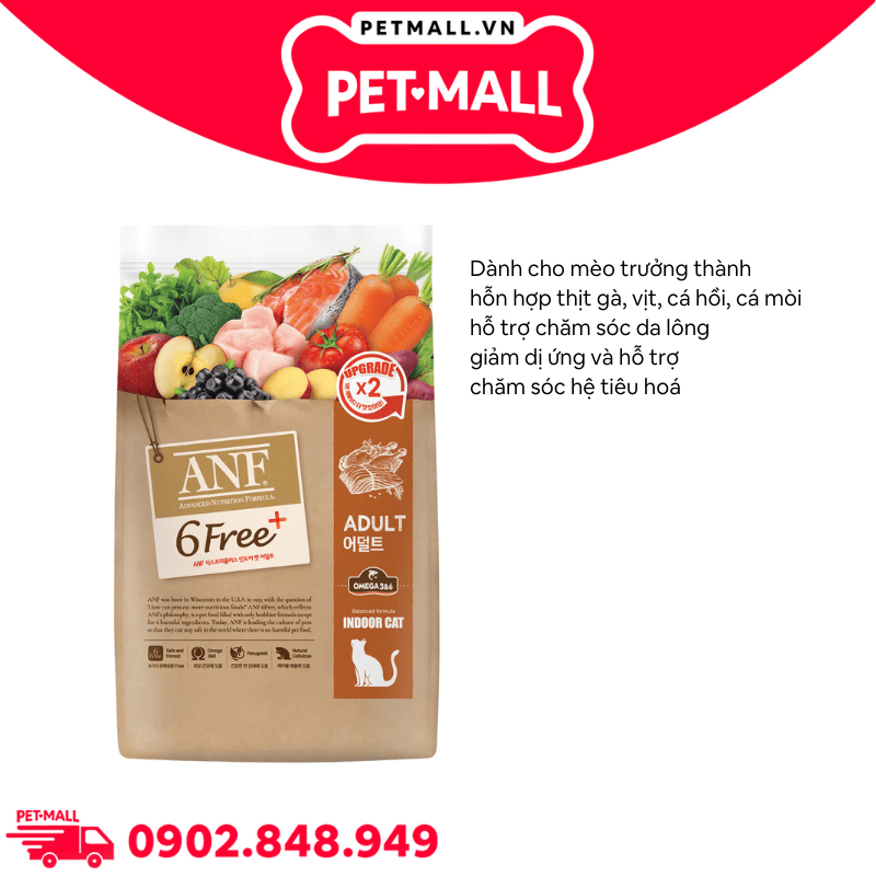 11.2KG - Thức ăn mèo ANF 6Free Plus Adult Indoor Cat - Bổ sung Omega 3&6 cho mèo trưởng thành Petmall