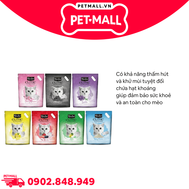 Cát vệ sinh Kitcat Crystal Cat Litter 5L - Thuỷ tinh thể Silica Petmall