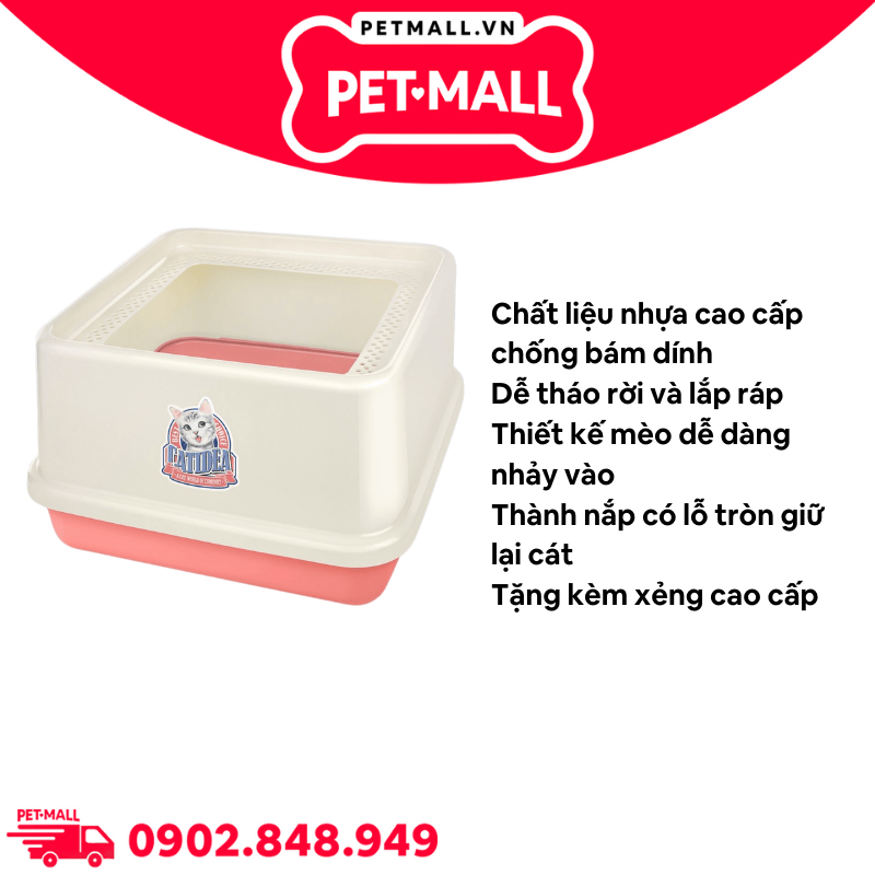 Khay vệ sinh mèo vuông CATIDEA Top Entry Size XL - 44x44x25cm Petmall