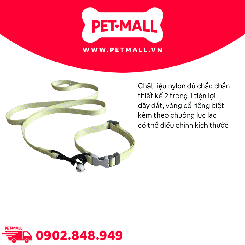 Set Dây + Vòng cổ Sonice Lucky Leash + Collar 10kg - 1.5cm Hoa vàng Petmall