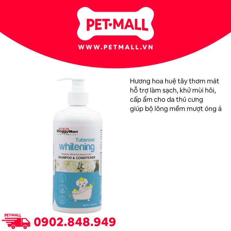 Sữa tắm Doggyman Tuberose Whitening 500ml - Hương hoa Huệ Tây, dành riêng cho chó lông trắng Petmall
