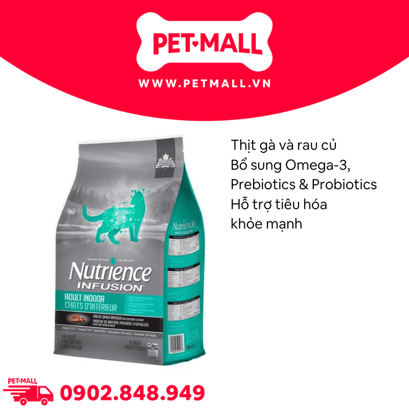 Thức ăn mèo Nutrience Infusion Adult Indoor thịt gà rau củ 10kg - Dành cho mèo trưởng thành Petmall