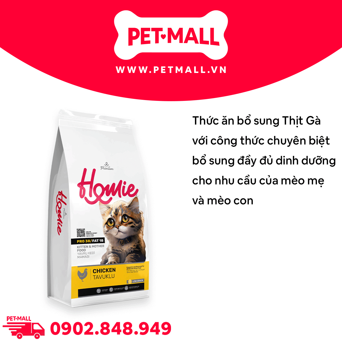 Thức ăn mèo Homie Kitten, Mother - Chicken 1.5kg - Mèo con, mèo mẹ vị gà Petmall
