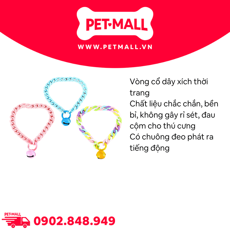 Vòng cổ SONICE Chain Collar Pastel - Hình dây xích kèm chuông Petmall