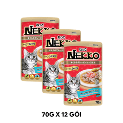 Hộp 12 Gói 70g - Pate mèo NEKKO GRAVY Tuna & Kanikama - Cá ngừ và Thanh cua Petmall