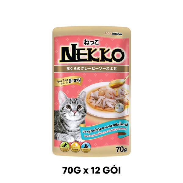 Hộp 12 Gói 70g - Pate mèo NEKKO GRAVY Tuna & Shrimp - Cá ngừ và Tôm Petmall