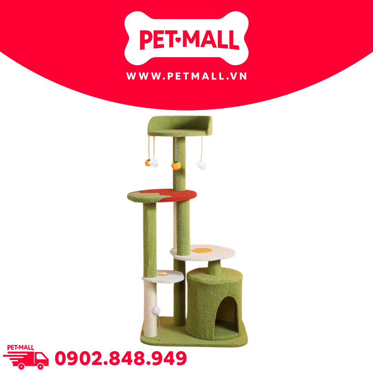 Trụ cào SONICE Egg and Tomato Cat Tree Scratcher Toys Size 62 x 48 x 126 cm - 6 tầng hình trứng và cà chua Petmall