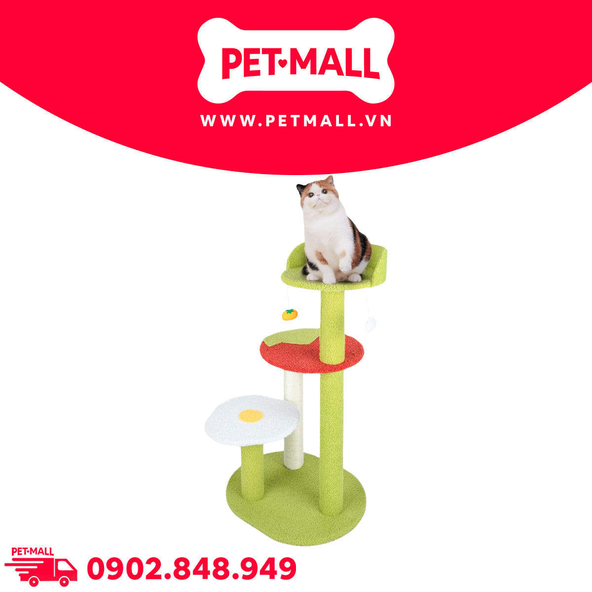 Trụ cào SONICE Egg and Tomato Cat Tree Scratcher Toys Size 48 x 48 x 115 cm - 4 tầng hình trứng và cà chua Petmall