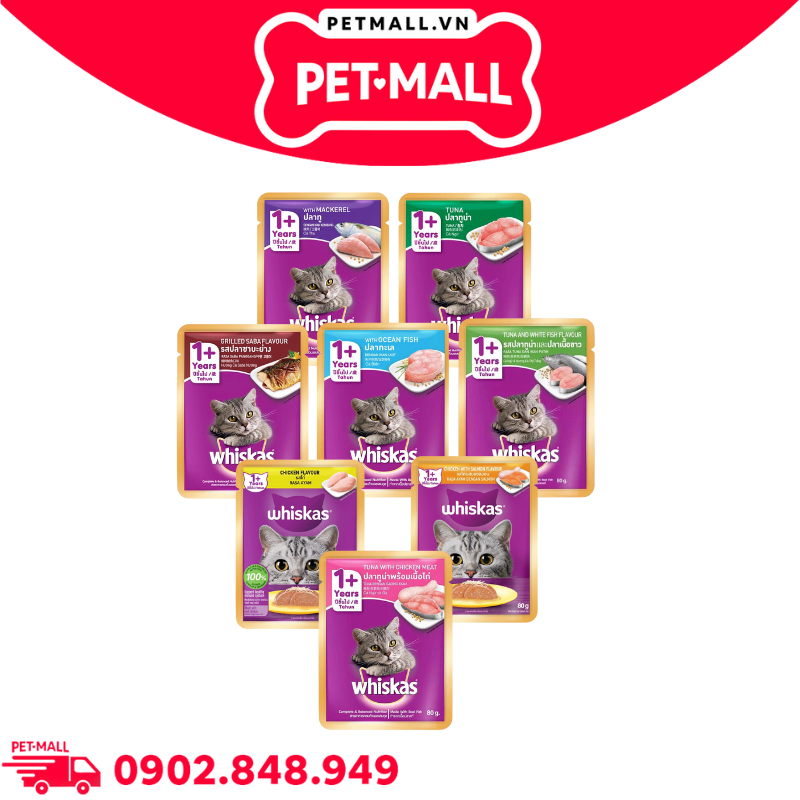 Combo 48 Gói 80G - Pate mèo WHISKAS 80g - Mix vị Petmall