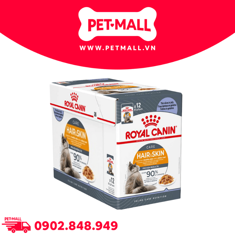 Pate Mèo Royal Canin Hair & Skin Jelly 85g - Hộp 12 Gói Petmall