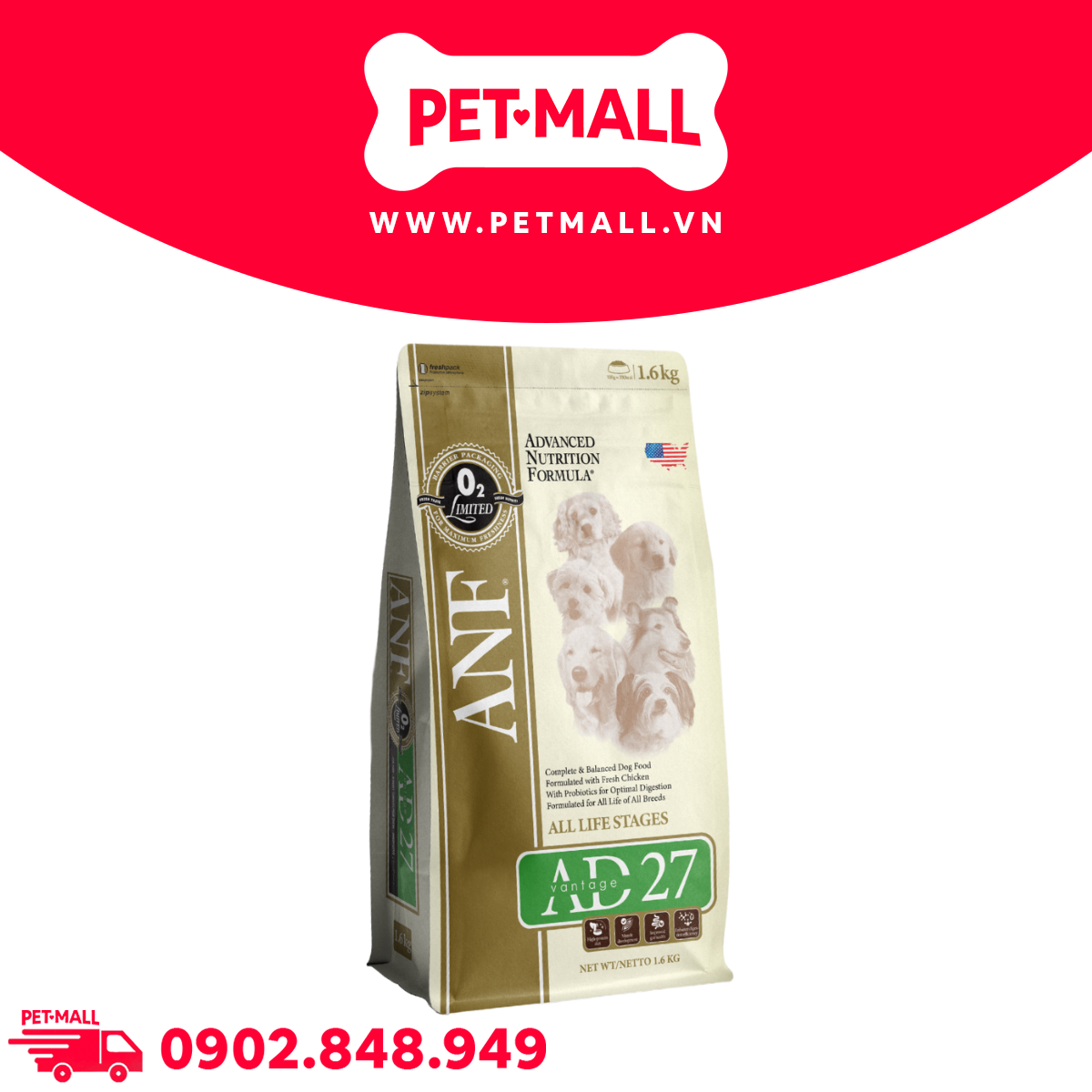 Thức ăn chó ANF Advantage 27 1.6kg - Hỗ trợ phát triển thể chất Petmall