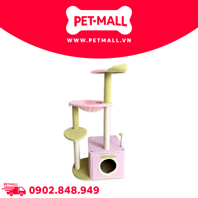 Trụ cào SONICE Green and Pink Tower Cat Tree Scratcher Toys Size 60 x 40 x 121 cm - 4 tầng màu xanh lá, hồng Petmall